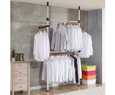 1PLUS Teleskop Garderoben- Kleiderschrank System, Kleideraufbewahrungssystem, Regalsystem, Breite: 60-110 cm, Höhe: 220-290 cm, 2 Variable Kleiderstangen