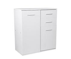 Zerone SchließFach, Weiß Holzboden Stehschrank Schrank mit 2 Schubladen und 2 Türen Wohnzimmer Highboard Schrank Vision Hochglanz mit Reichlich Platz für Dekoration