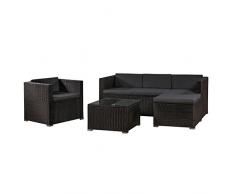 ArtLife Polyrattan Lounge Punta Cana L schwarz mit Bezügen in Dunkelgrau | Gartenmöbel-Set mit Sofa, Hocker und Tisch für 4-5 Personen