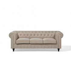 Beliani Großes 3er Sofa Chesterfield-Stil beige Polsterbezug Polstersofa Chesterfield