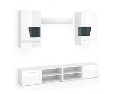 Vicco Wohnwand Montana Hochglanz Anbauwand Schrankwand TV Lowboard Hängeschrank (Weiß Hochglanz/Weiß Matt)