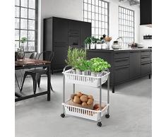 Metaltex 342402099 Allzweckwagen 2-Etagen, Metall, chrom weiß, 26 x 41 x 52 cm