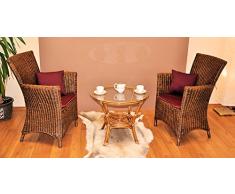 Rattangruppe, Rattangarnitur, Rattansessel + Rattantisch Pluto inkl. Polster, Fb. Brown wash