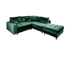 Invicta Interior Elegante Ecksofa Kent 220cm grün Samt Federkern inkl. Hocker und Kissen Eckcouch Wohnlandschaft