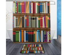 AdaCrazy Bibliotheksregale Alten Büchern Hintergrundmuster Duschvorhang-Set 3D-Druck Wasserdicht beschichtetes Bad Polyestergewebe mit 12 Haken 71 Zoll Indoor-Bodenmatte 60x40cm