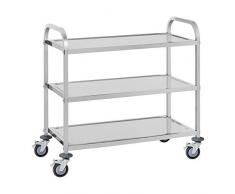 Royal Catering RCSW 3A Servierwagen Küchenwagen (3 Etagen, Tragfähigkeit 150 kg, Tablettabstand 28,3 cm, Rammschutz, vibrationsarme Schwenkrollen) Edelstahl