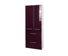 Held Möbel 231.2085 Rimini Midischrank 2-türig, 2 Schubkästen, 2 Einlegeböden, 50 x 130 x 27 cm, hochglanz aubergine/weiÃ