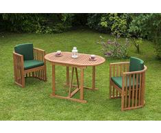 gartenmoebel-einkauf Balkongarnitur Brasilia 7-teilig (2X Sessel, 1x Tisch 70x120cm oval) mit Auflagen grün, FSC®-Zertifiziert