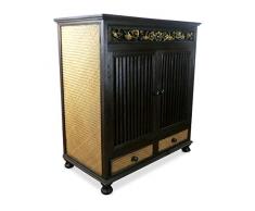 livasia großer asiatischer Rattanschrank, Schrank aus Holz und Rattan mit viel Stauraum, (Nr.27)