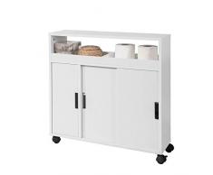 SoBuy BZR02-W Nischenschrank mit offener Ablage Badrollwagen Seitenschrank Badezimmerregal Badschrank mit Rollen weiß BHT ca.: 70x71x20cm