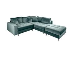 Invicta Interior Elegante Ecksofa Kent 220cm Petrol Samt Federkern inkl. Hocker und Kissen Eckcouch Wohnlandschaft