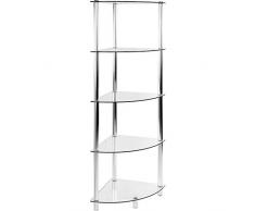 STILISTA Designer Glasregal Eckregal Glas 5 Ebenen (H) 137 cm x (B) 40 cm, 5mm Sicherheitsglas mit verchromten Aluminium Tubes