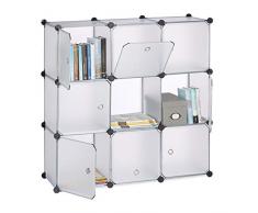 Relaxdays Regalsystem mit Türen, Raumteiler Kunststoff, Standregal 9 Fächer, Badregal, HBT: 95 x 95 x 32 cm, transparent
