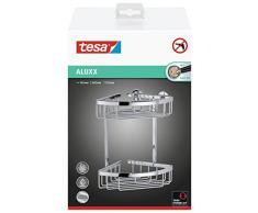 tesa ALUXX Duschablage für die Ecke, zweistöckig, Aluminium, verchromt, rostfrei, inkl. Klebelösung, 260mm x 163mm x 170mm