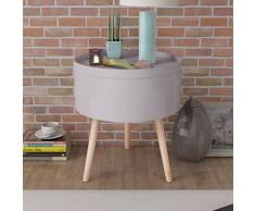 Festnight Beistelltisch Couchtisch mit Serviertablett Holztisch Rund Tischplatte 39,5x44,5cm als Telefonständer Kaffeetisch Wohnzimmertisch Tabletttisch - Grau