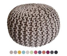 ANTARRIS Sitzpouf Strickhocker Pouf Sitzpuff Bodenkissen Sitzhocker-rund Pouf Strickpuff Grobstrick-Optik Sitz-Gelegenheit Ø 45 cm Höhe 30 cm (Beige)