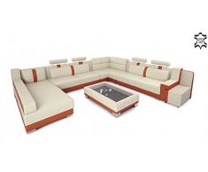 Ledersofa Wohnlandschaft Leder XXL U-Form creme / orange Big Sofa Ledercouch Designsofa KÖLN