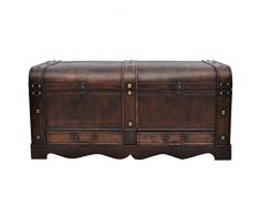 yorten Holztruhe Truhentisch Couchtisch Sperrholz Braun mit 2 Schubladen 90 x 51 x 42 cm