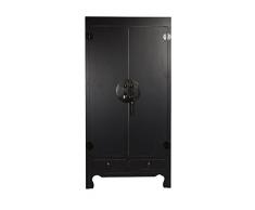 SAM® Hochzeitsschrank Mian aus Mahagoni, schwarz lackiert, mit 2 Türen + Schubladen, Design-Dielenschrank aus Massivholz, Unikat, 90 x 50 x 180 cm