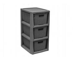 Korbregal Korbkommode Badschrank Badregal Aufbewahrungsbox 3 Schubladen Rattan (Grau)