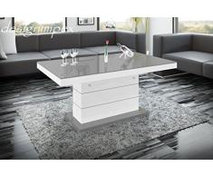 Design Couchtisch H-333 Weiß / Grau Hochglanz höhenverstellbar ausziehbar Tisch