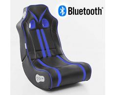 Wohnling® Soundchair Ninja in Schwarz Blau mit Bluetooth | Musiksessel mit eingebauten Lautsprechern | Multimediasessel für Gamer | 2.1 Soundsystem - Subwoofer | Music Gaming Sessel Rocker Chair