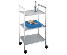 Wenko 166011000 Aluminio Badwagen Terrassa mit 3 Etagen - Stahl pulverbeschichtet/Sicherheitsglas, 40 x 72 x 32.5 cm, Aluminium-Optik