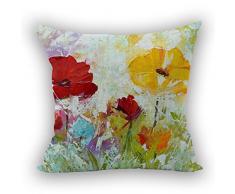 Nunubee kissenbezug wohnzimmer deko deko kissen shabby chic deko scheibengardine landhausstil Autodekoration sofa cover, Rote und gelbe Blume 45x45CM