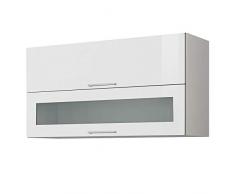 LIVATHA Küchen-Klapphängeschrank MÜNCHEN - Mit Glasklappe - 2-türig - Breite 110 cm - Hochglanz Weiß