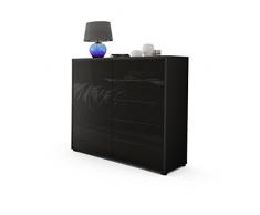 Vladon Kommode Sideboard Ben V2, Korpus in Schwarz matt/Fronten in Schwarz Hochglanz