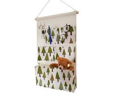 Starsglowing Hängetasche mit 2 Haken Hängende Aufbewahrungstasche Schrank Organizer Wand Tür Organizer Hängeorganizer Utensilientasche 5 Fächer (Bäume)