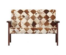 Tidyard 2-Sitzer-Sofa Weiß und Braun Echtes Ziegenleder Sofa 2-Seater Cowhide Look Upholstered Lounge Sofa Leather Designer Sofa Two Seater Sofa Living Room White Brown Genuine Goat Leather