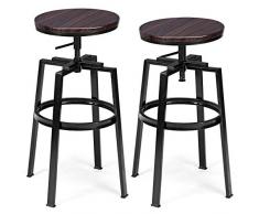 COSTWAY Barhocker 2er Set, Barstuhl höhenverstellbar, Drehhocker Tresenhocker Bistrohocker Rundhocker Sitzhocker Küchenhocker Arbeitshocker Hocker, Metall+Holz, rund, 40x40x67-75cm