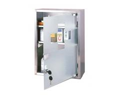 axentia Medizinschrank in Weiß, abschließbarer Apothekerschrank aus rostfreiem Edelstahl, Hausapotheke mit Tip-On-Mechanismus, Arzneischrank weiß mit Glas-Kreuz, Erste-Hilfe-Schrank Bad