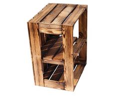 flambierte / geflammte Bücherregal - Schuhregalkiste mit Zwischenbrett / Mittelbrett Einlage ca 50x40x30cm / Apfelkisten Weinkisten Holzkisten aus dem Alten Land (GEFLAMMT OFFEN MIT EINLAGE QUER)