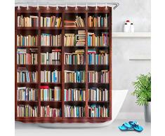 LB Bibliothek Bücherregal Duschvorhang Studie Bücherregal mit Bücher Curtians für Badezimmer Wohnaccessoires Set mit 12 Haken wasserdichte Anti-Schimmel Polyestergewebe 150x180CM
