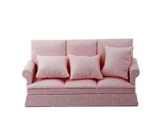SODIAL 1:12 Puppenhaus Miniatur Wohnzimmer Moebel Dreisitzer Couch Sofa Kissen Satz Rosa