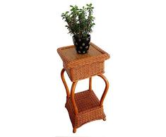 GZHENH-Gartenregal Pflanzenständer Regal ，Pflanze Rattan Regal 2 Schicht Retro Leicht Zu Bewegen Beckenständer Handgemacht Balkon Wohnzimmer Stabil Innen- (Color : Natural, Size : 37x37x76cm)