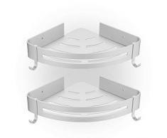 HBselect 2Pcs Duschablage ohne Bohren Duschregal Eckregal mit 2 Haken Aluminium Duschkorb rostfrei Wasserdicht Badezimmer Küche (silbrig)