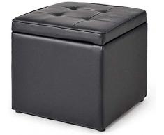 JINFAN Osmanischer Hocker, Hocker Mit Hocker Quadratisch Hocker PU Fußstütze Mit Gepolstertem Sitz Für Lederhocker Mit Lederpedal Weiß-Groß,Black-Medium