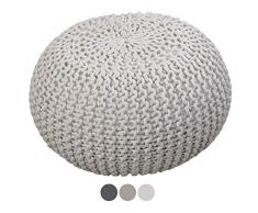 ANTARRIS Sitz-Hocker Deko-Hocker Dekohocker Fuß-Ablage Pouf Sitzpouf Sitzpuff Grobstrick Optik Ø 45 cm x 30 cm, 100% Handarbeit extra schadstofffreie Füllung - extra fest und hart Natur - Wollweiß