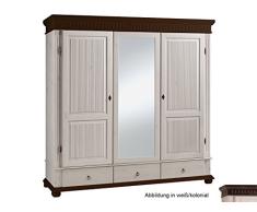 möbelando Kleiderschrank Massivholzschrank Schlafzimmerschrank Schrank Silvana IV 199 cm weiß/kolonial