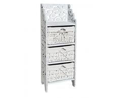 Rebecca SRL Stufenregal Korbregal Hochkommode Kommodenschrank 3 Rattankörben Cutout-Design Paulownienholz weiß Shabby Chic Look Wohnräume (Code RE4296).