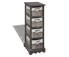 vidaXL Holz Schränkchen Korbregal Korbkommode Nachtschrank 4 Flechtkörbe Braun