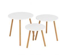 Homfa 3X Beistelltisch weiß Set Couchtisch rund Wohnzimmertisch Kaffetisch Satztisch Skandinavisch