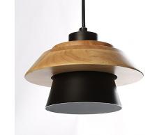 Wohnzimmer Pendelleuchte Hängeleuchte Pendellampe Deckenleuchte Beleuchtung 1X E27 Fassung, Naturholz Oben und Schwarz Metall Oberfläche Schwarz (Type B)