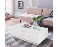 Couchtisch Wohnzimmertisch Hochglanz Weiß mit 4 Schubladen Modern Design Sofatisch Kaffeetisch Tisch Holz für Wohnzimmer Büro Wohnzimmermöbel 95 x 60 x 31 cm
