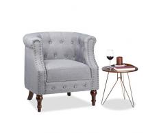 Relaxdays, grau Retro Sessel, Chesterfield-Design, Stoffbezug, Nietenbesatz, bequemes Sitzpolster, HxBxT: 76x71x67cm, Standard