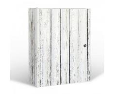 banjado Medizinschrank groß abschließbar | Arzneischrank 35x46x15cm | Medikamentenschrank aus Metall weiß mit Motiv Weißer Bretterzaun