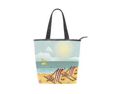 MNSRUU Große Handtasche aus Segeltuch Strandtasche, Reisetasche, Einkaufstasche, Schultertasche, 2 Chaiselongue Strand Sommerurlaub Reißverschluss Handtasche für Damen Mädchen